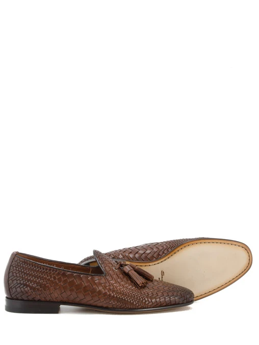 Лоферы плетеные кожаные SANTONI