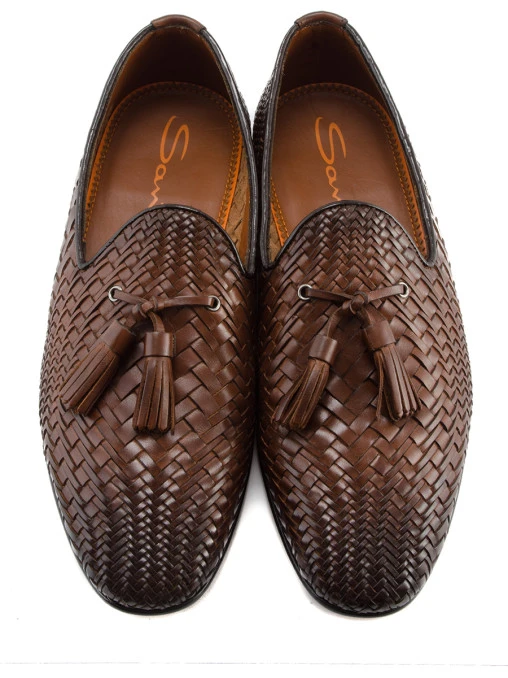 Лоферы плетеные кожаные SANTONI
