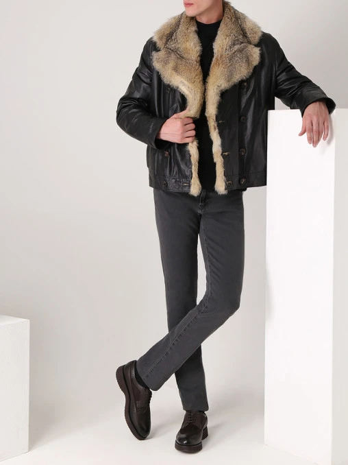 Куртка кожаная с мехом волка ENZO-LJ