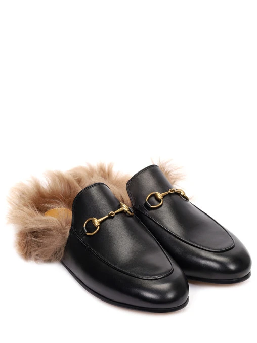 Мюли кожаные на меху 2015 Re-Edition Princetown GUCCI