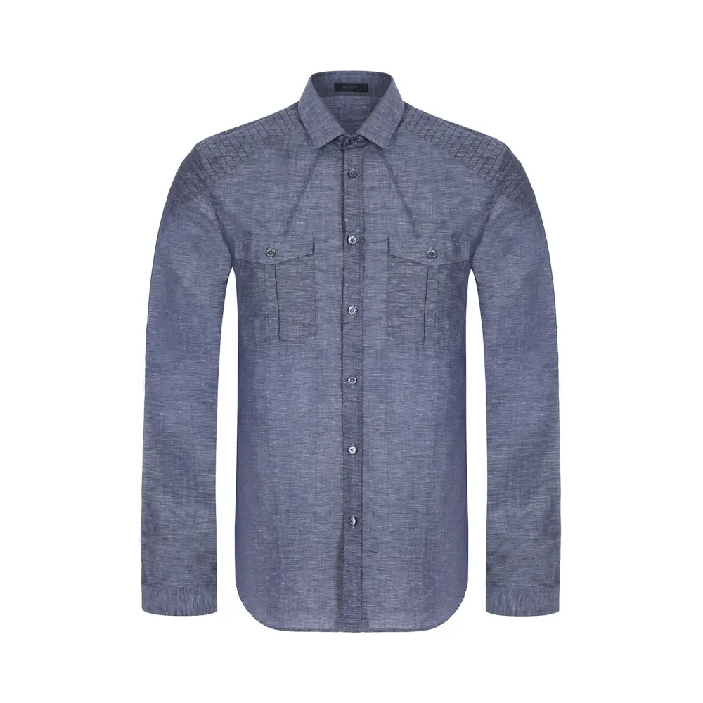 Рубашка Slim Fit из хлопка и льна