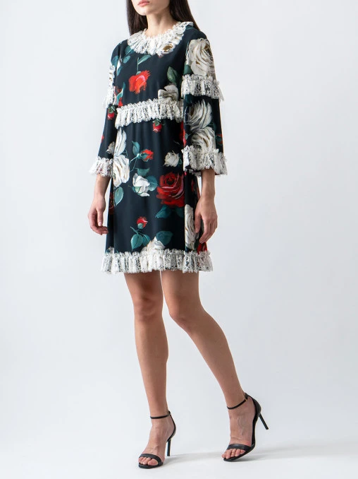 Платье из вискозы с цветочным принтом DOLCE & GABBANA