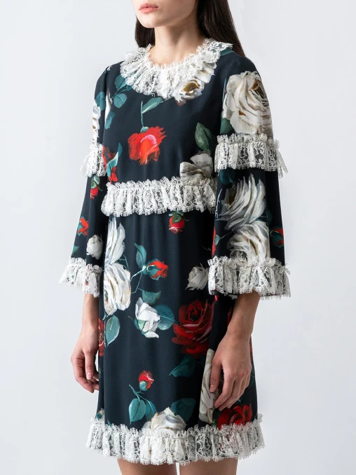 Платье из вискозы с цветочным принтом DOLCE & GABBANA