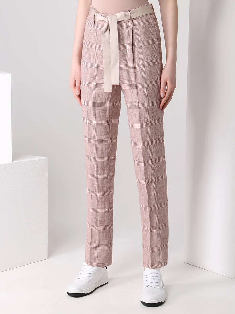 Брюки льняные в клетку