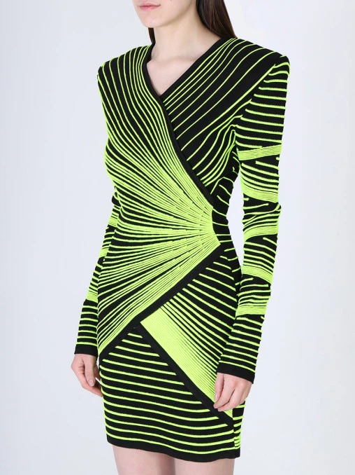 Платье с неоновыми полосами BALMAIN