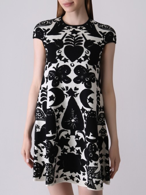 Платье шерстяное с принтом ALEXANDER MCQUEEN