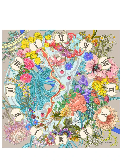 Платок шелковый Flower clock RADICAL CHIC