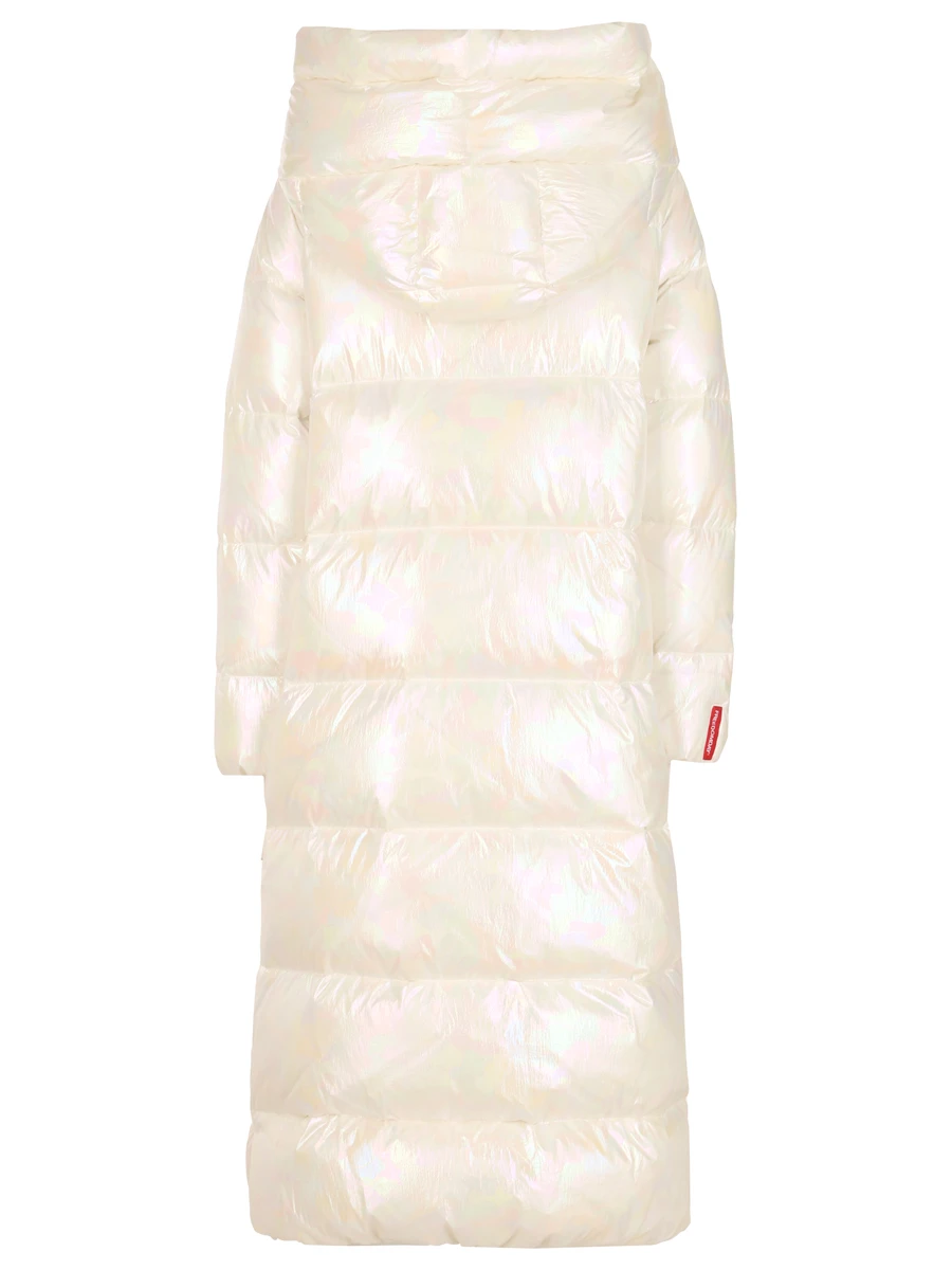 SAMARA Пуховик белый перламутр, длинный, капюшон