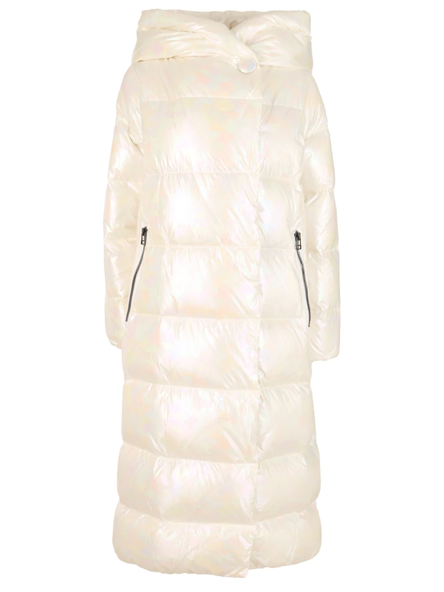 SAMARA Пуховик белый перламутр, длинный, капюшон
