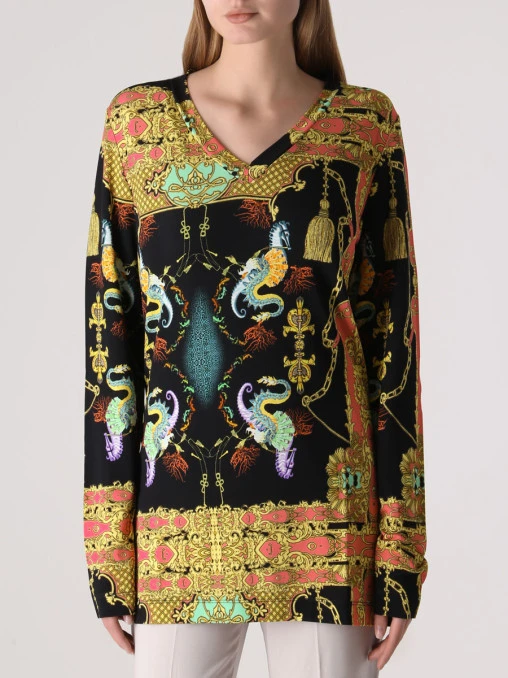 Футболка из вискозы с принтом JUST CAVALLI