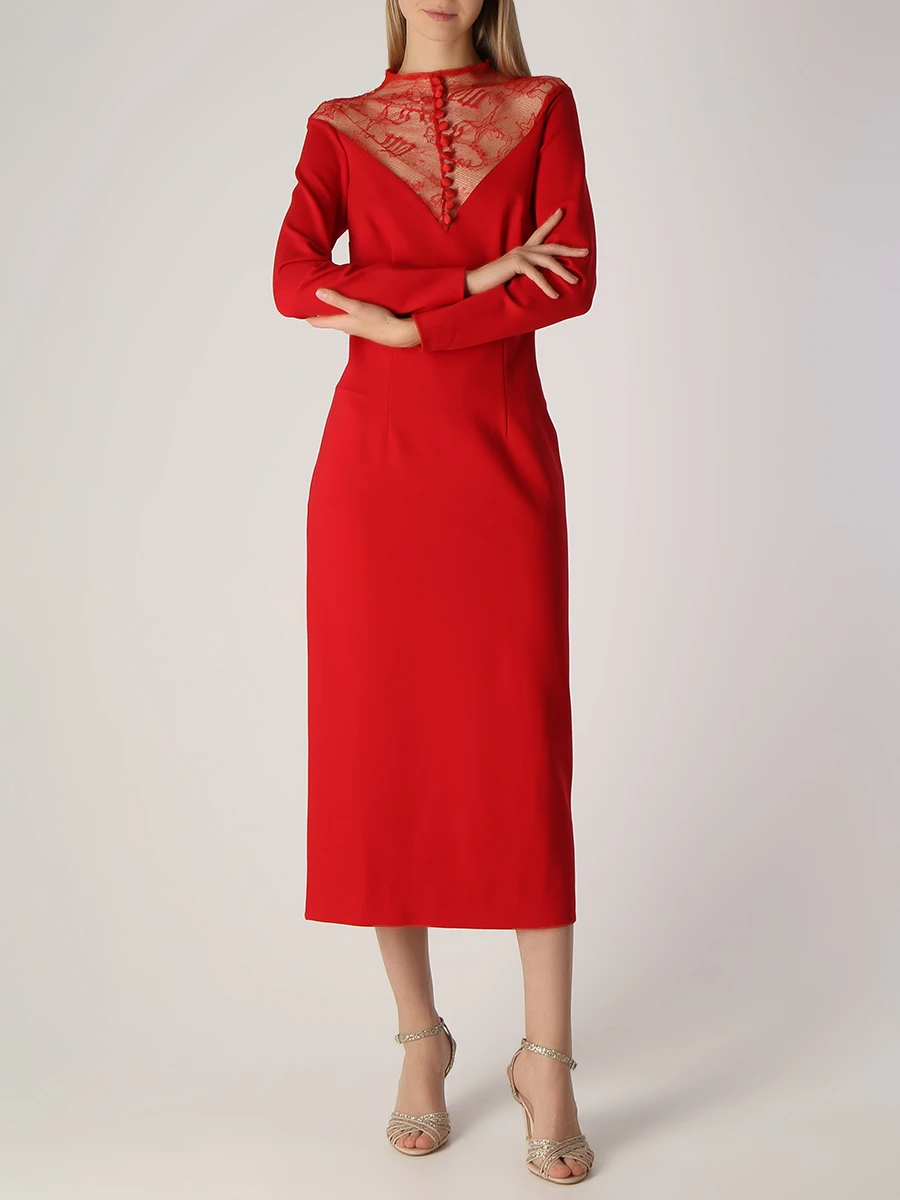 Платье-футляр с кружевом