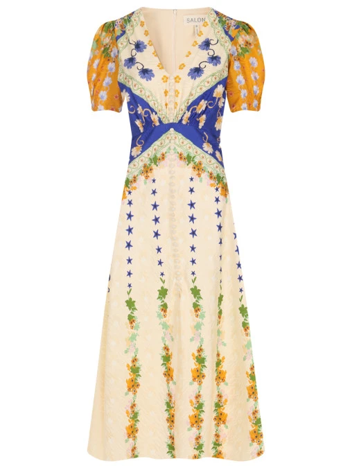 Платье шелковое с принтом SALONI