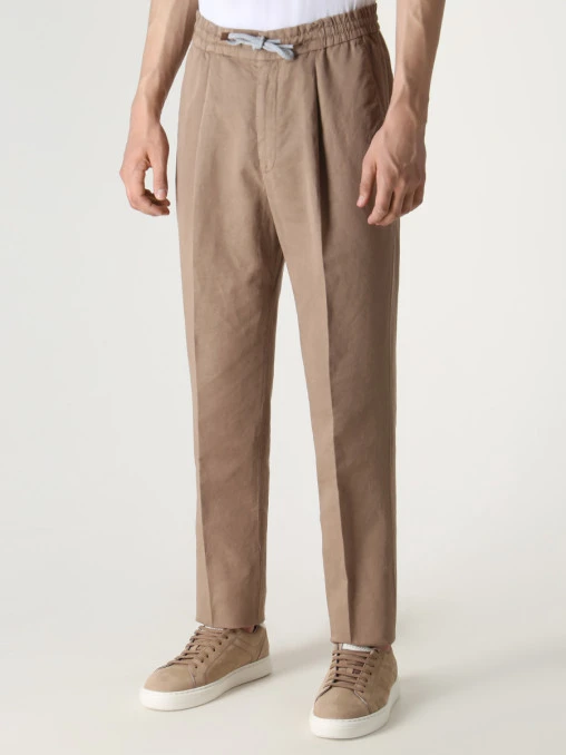 Брюки из хлопка и льна BRUNELLO CUCINELLI