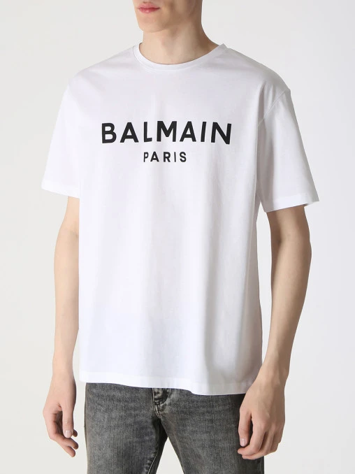 Футболка хлопковая с принтом BALMAIN