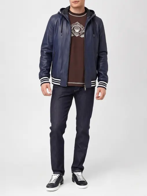 Куртка кожаная с капюшоном DOLCE & GABBANA