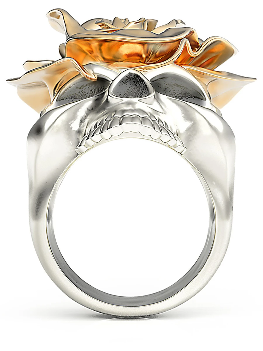 Кольцо "Череп с розой"  серебряное