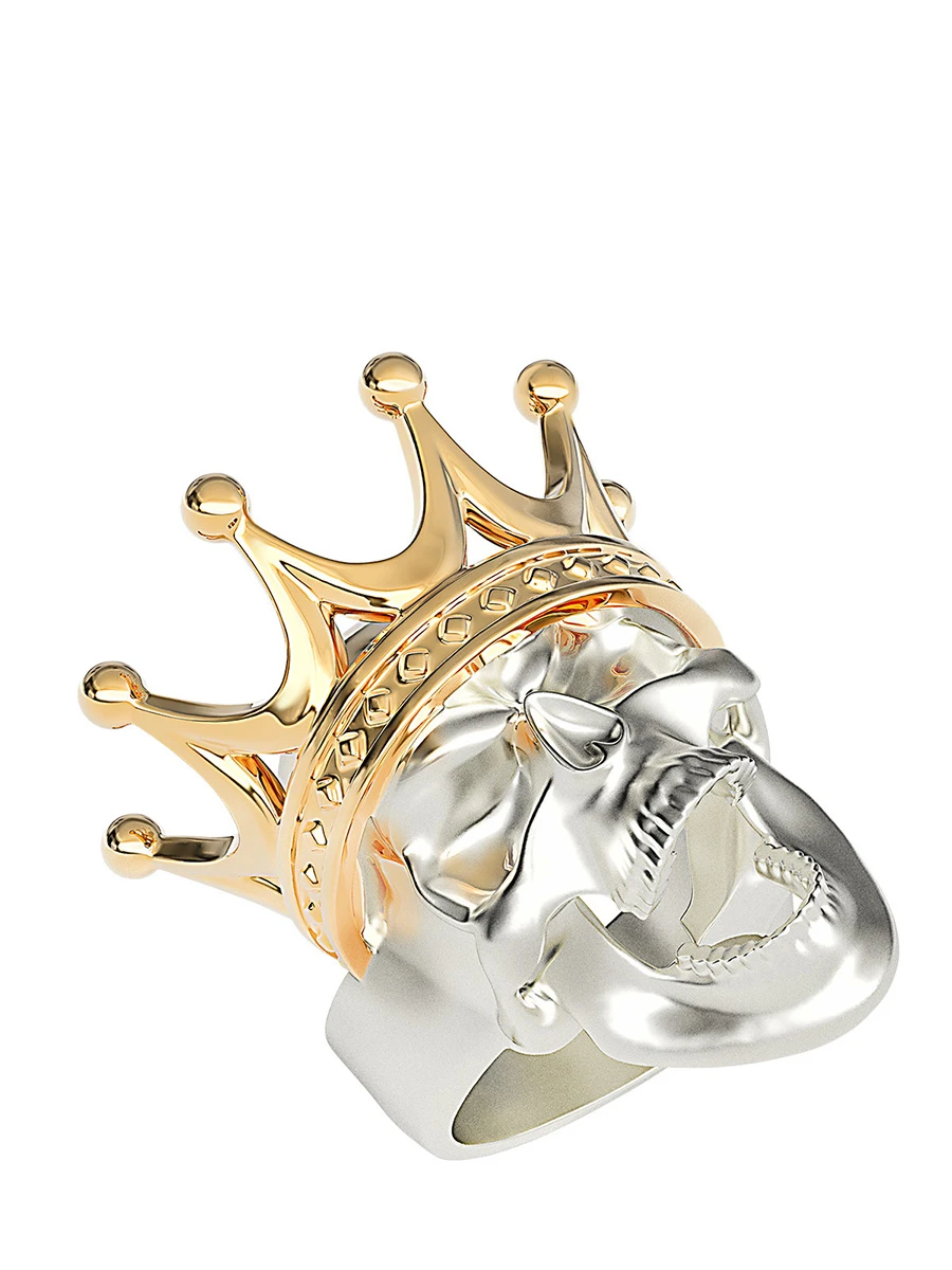 Кольцо  "Череп с короной"  серебряное