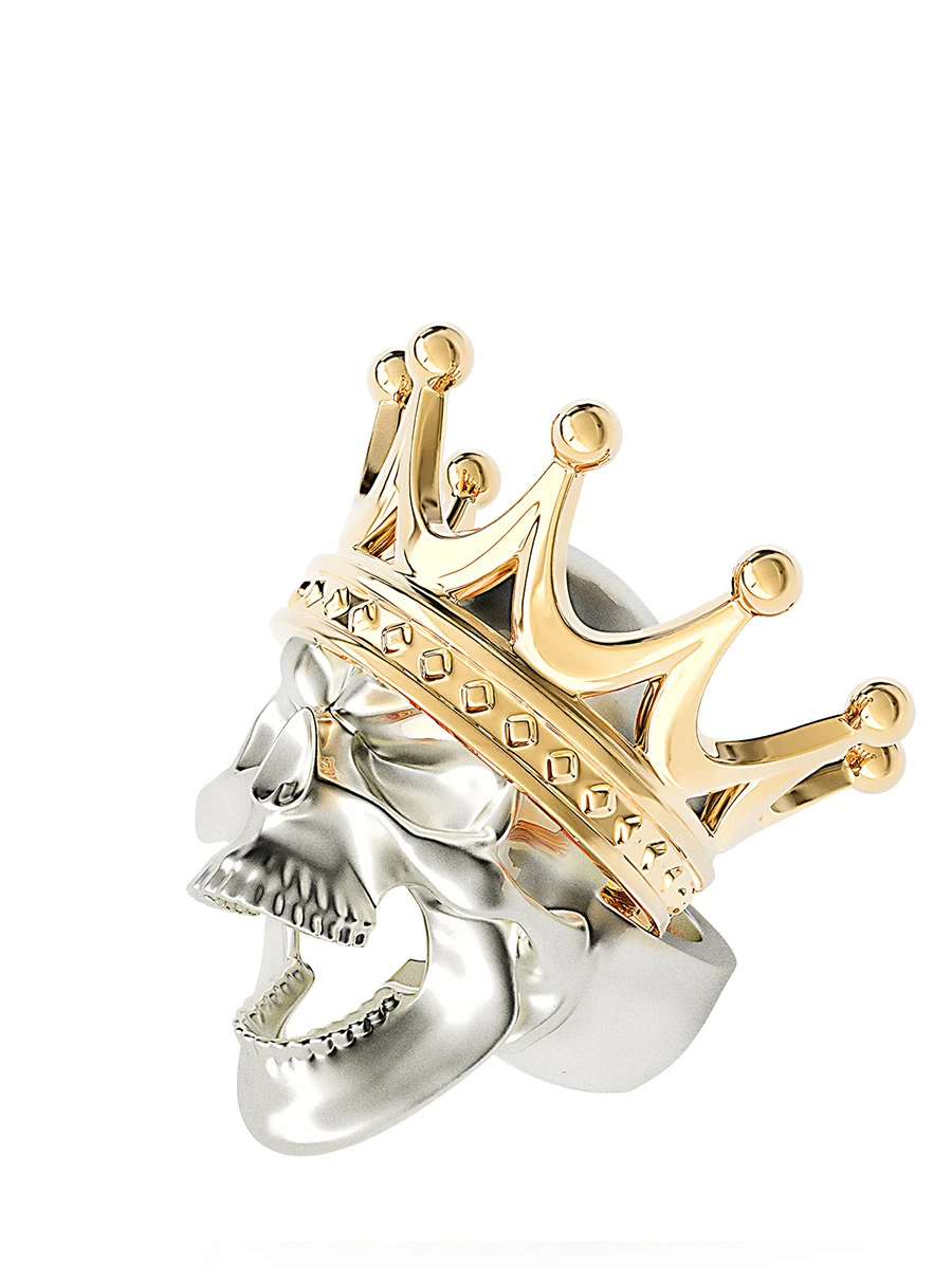 Кольцо  "Череп с короной"  серебряное