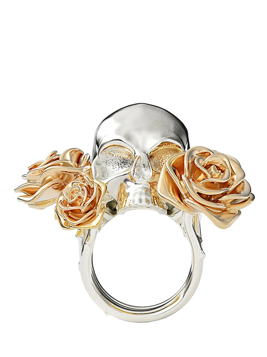 Кольцо "Череп с розами"  серебряное