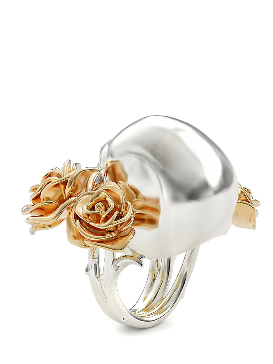 Кольцо "Череп с розами"  серебряное