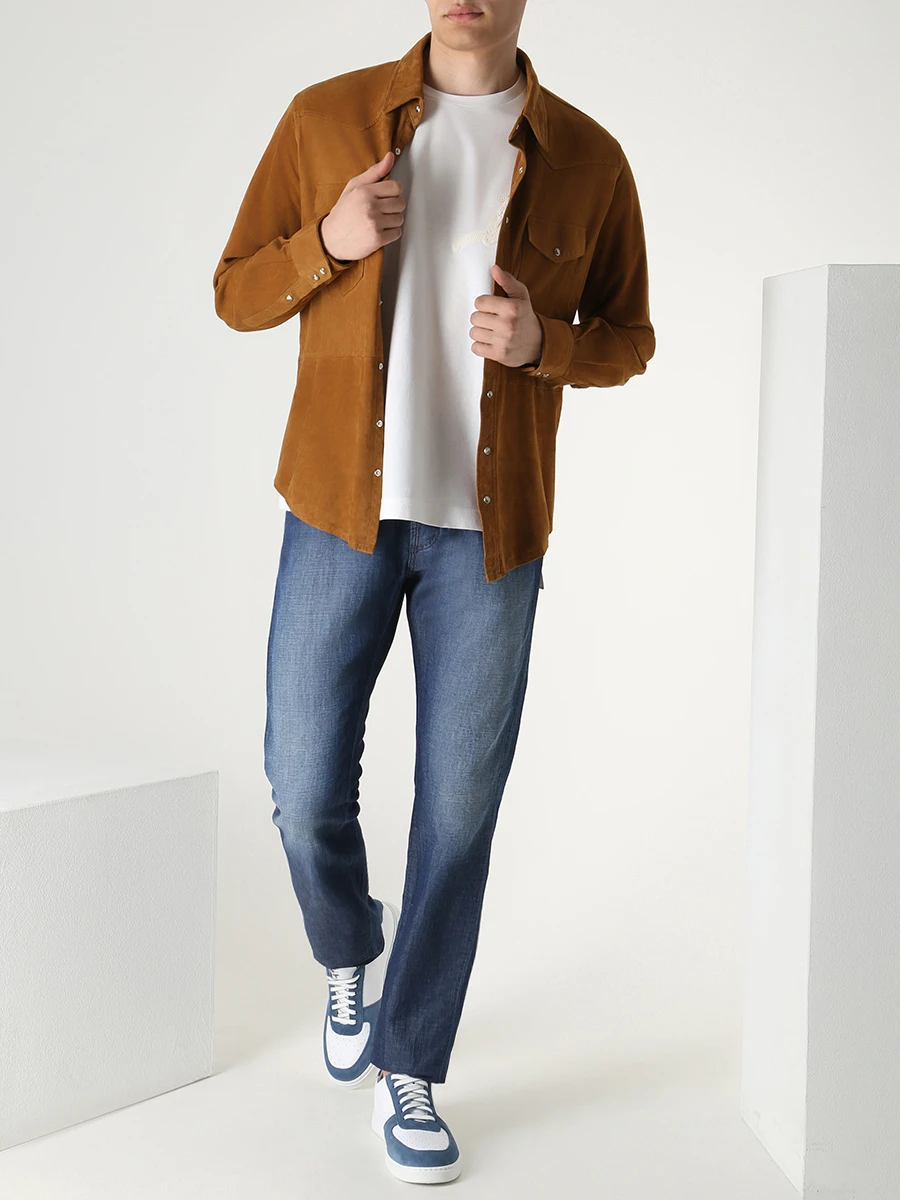 Джинсы Regular Fit из хлопка и льна