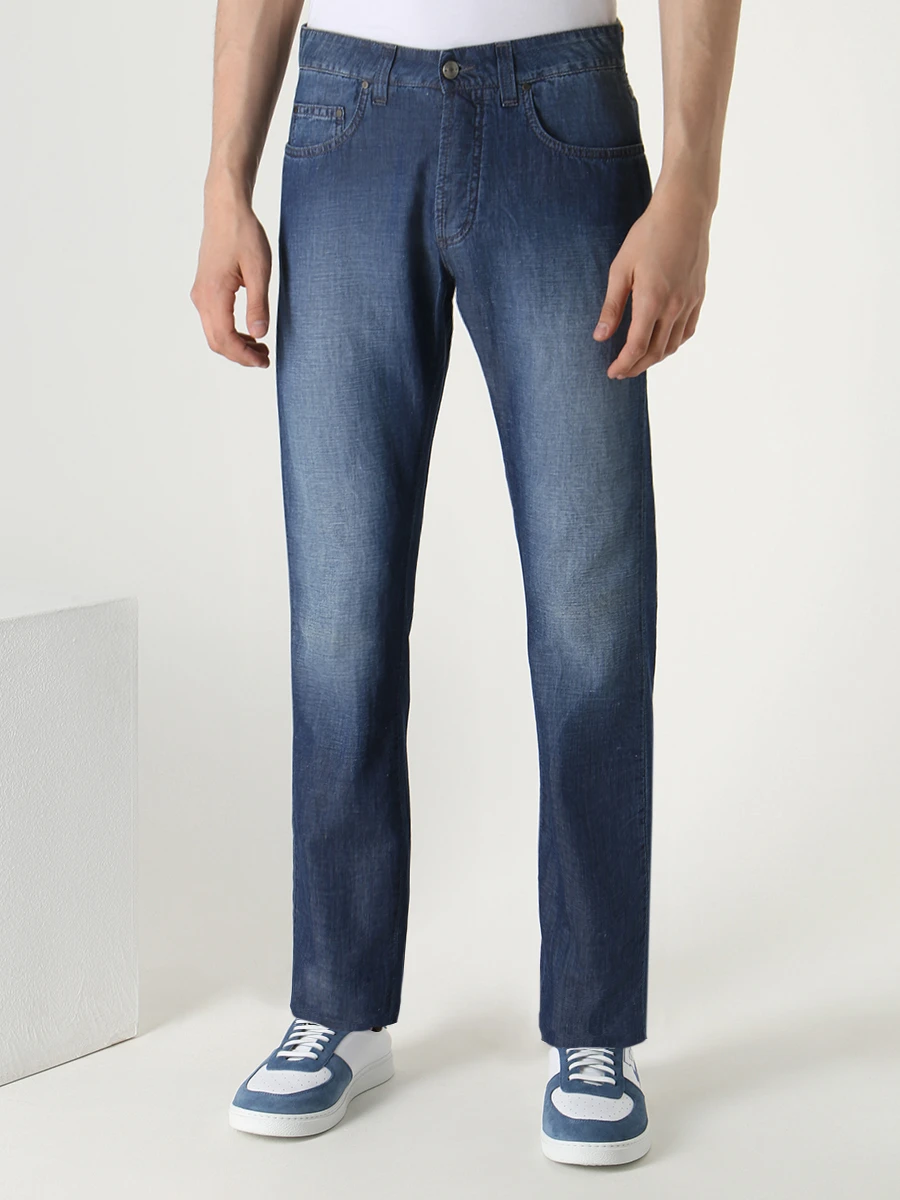 Джинсы Regular Fit из хлопка и льна