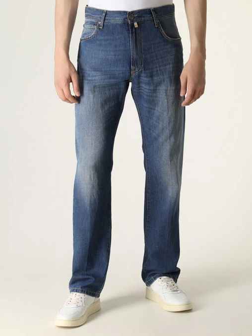 Джинсы Regular Fit из хлопка и льна CORNELIANI