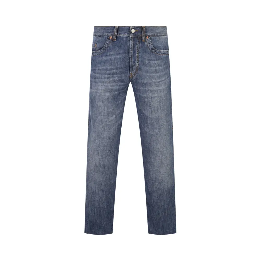 Джинсы Slim Fit из хлопка и льна