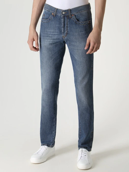 Джинсы Slim Fit из хлопка и льна BIKKEMBERGS
