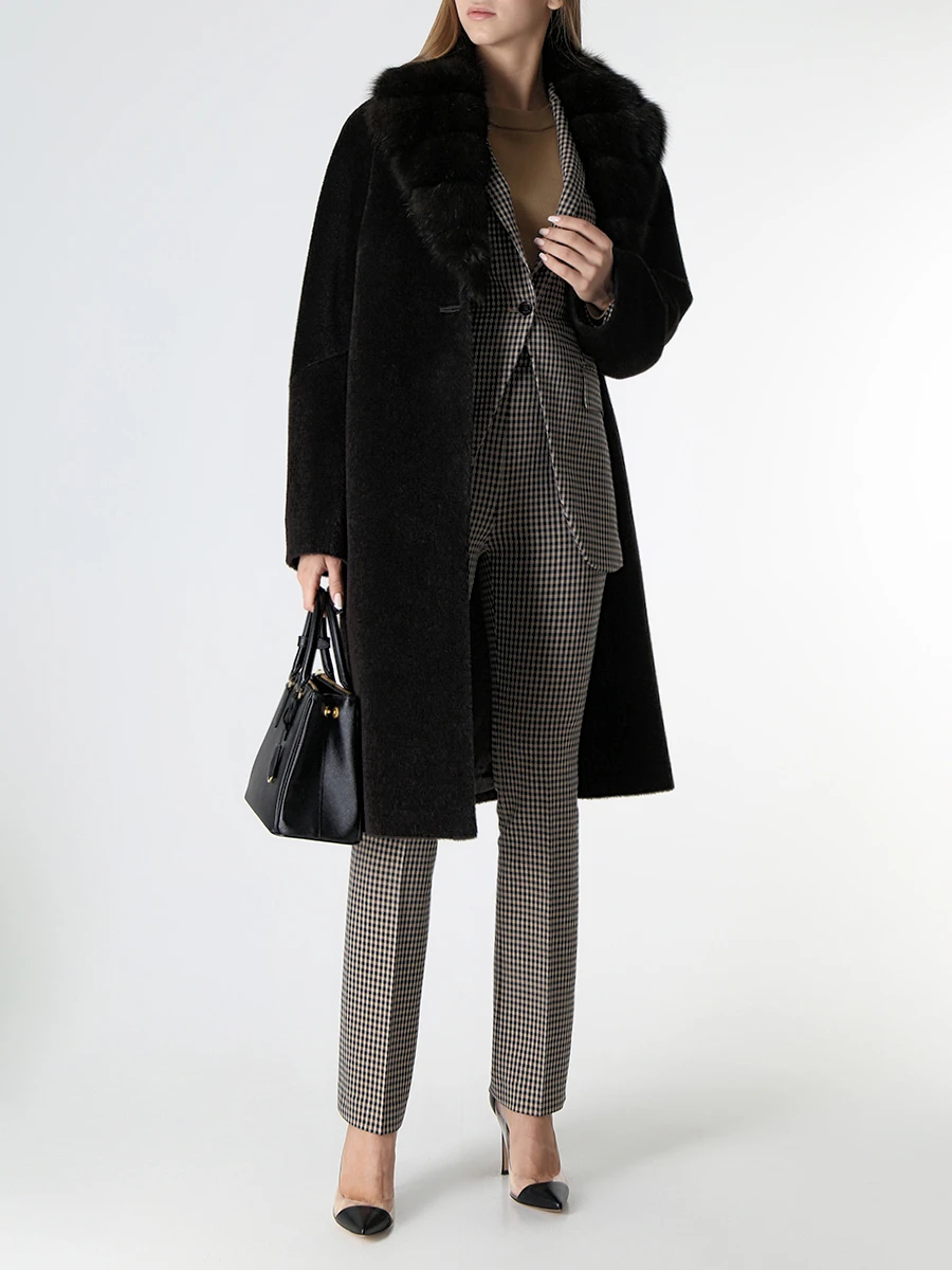 Пальто шерстяное с мехом соболя