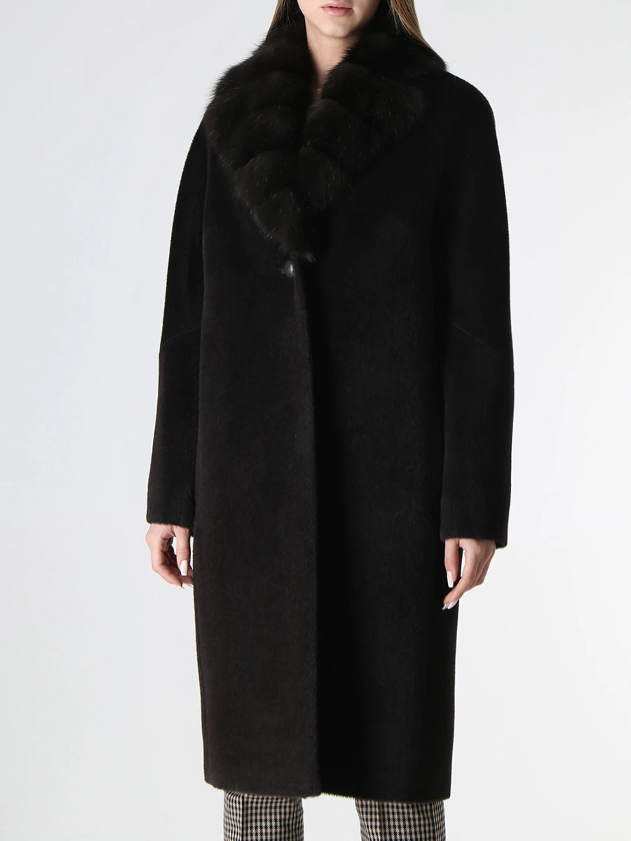 Пальто шерстяное с мехом соболя