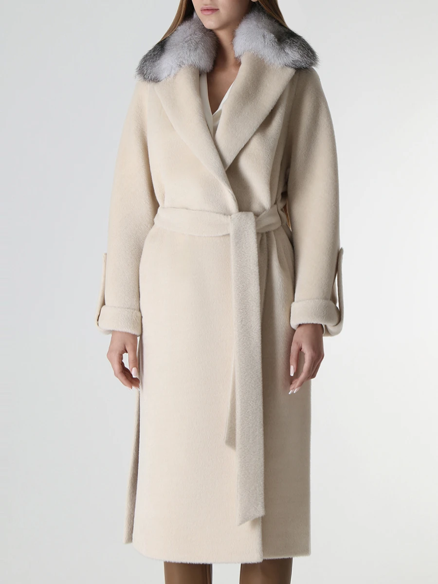 Пальто из беби альпака с мехом лисы
