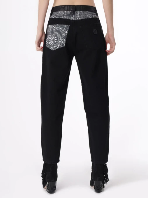 Джинсы Mom Fit хлопковые с принтом PHILIPP PLEIN