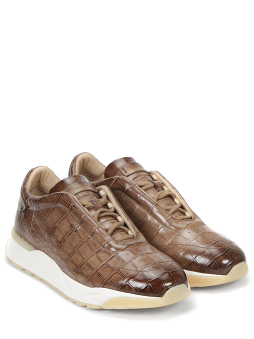 Кроссовки из кожи крокодила SANTONI