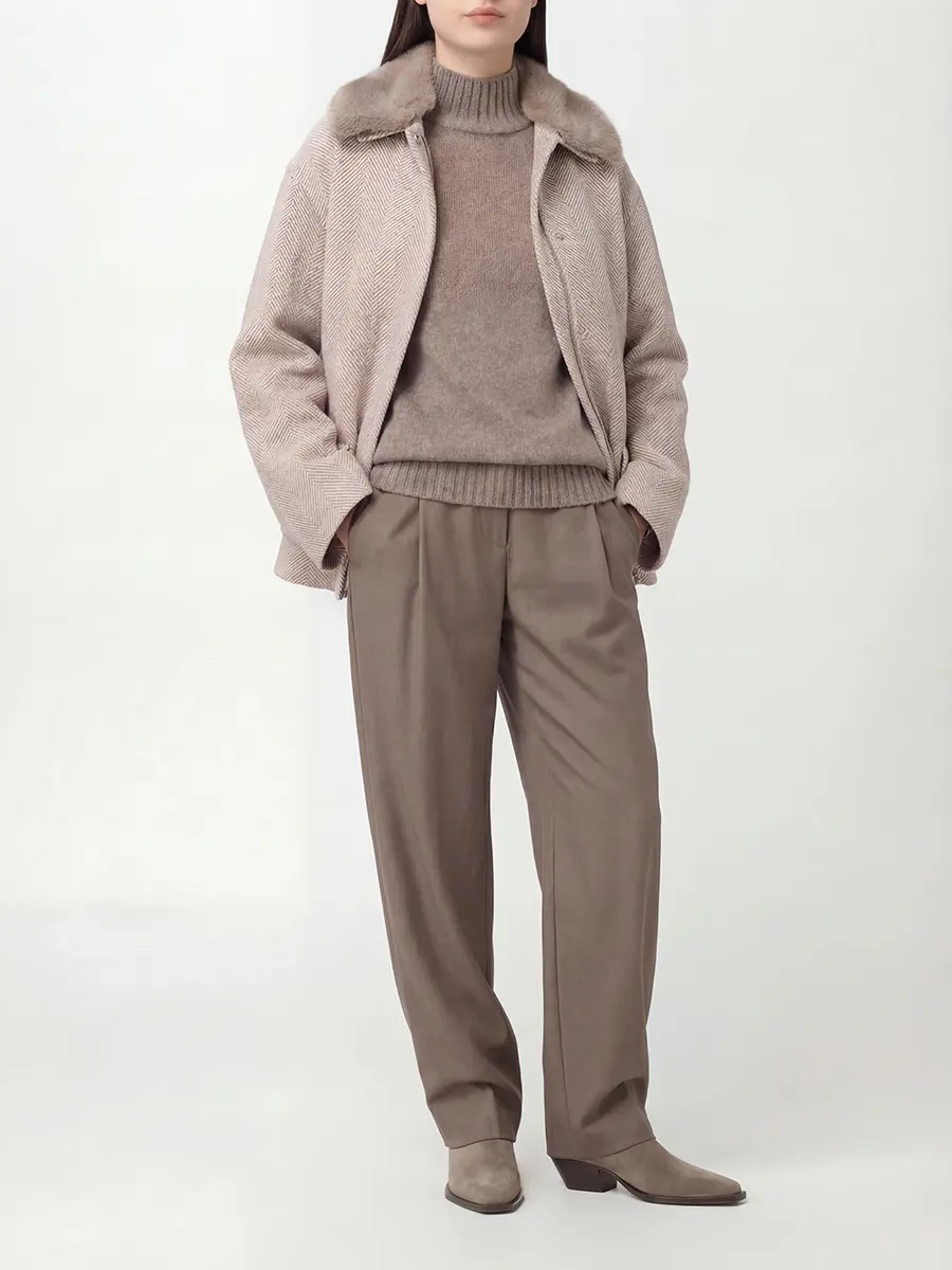 Пальто шерстяное с мехом норки