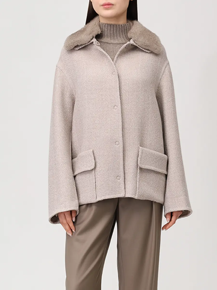 Пальто шерстяное с мехом норки