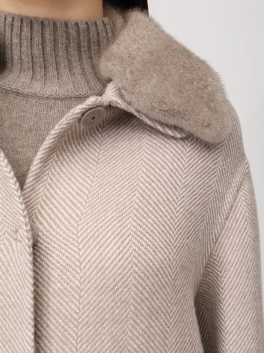 Пальто шерстяное с мехом норки