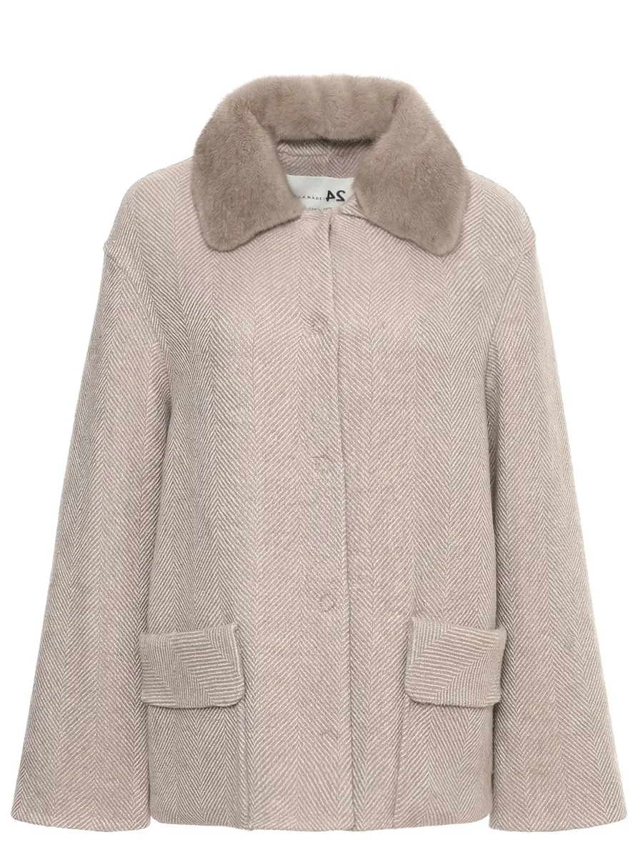 Пальто шерстяное с мехом норки