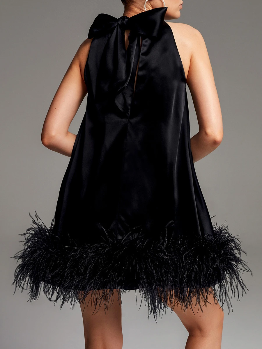Платье из вискозы с перьями