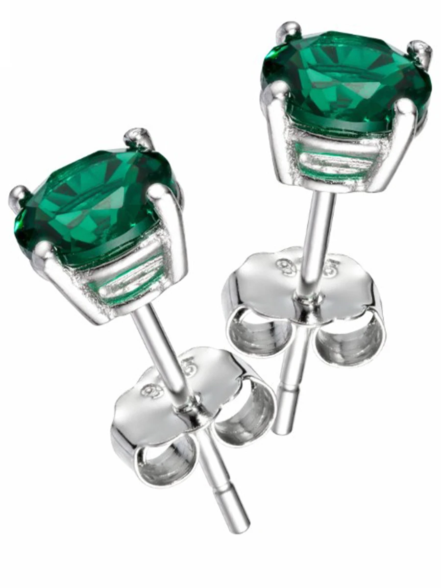 Серьги-пусеты Sparkle Emerald серебряные