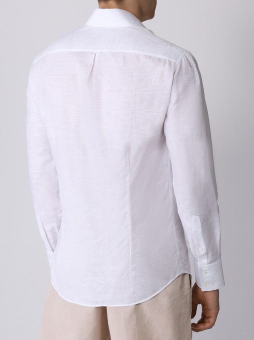 Рубашка Slim Fit из хлопка и льна BRUNELLO CUCINELLI