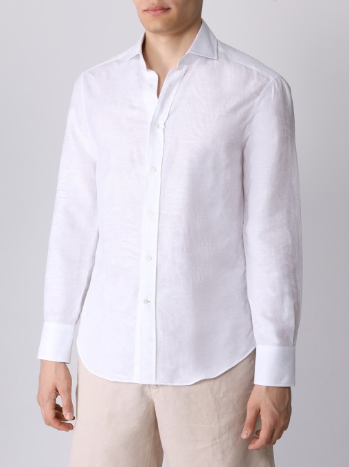 Рубашка Slim Fit из хлопка и льна BRUNELLO CUCINELLI
