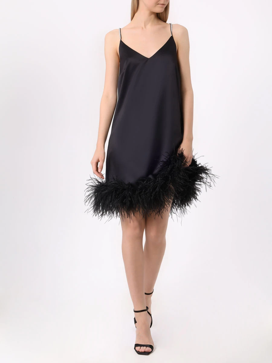 Платье-комбинация с перьями