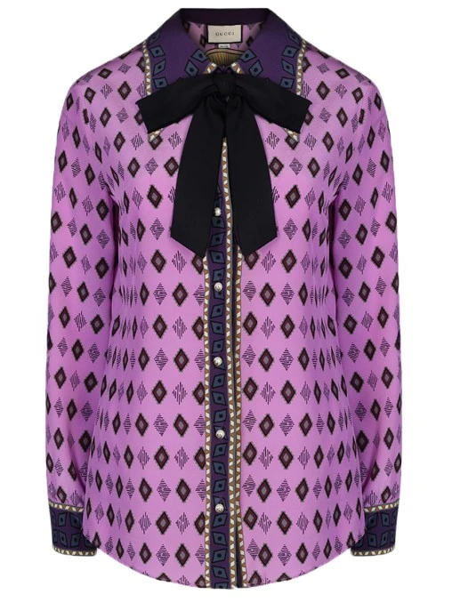 Блуза шелковая с принтом GUCCI