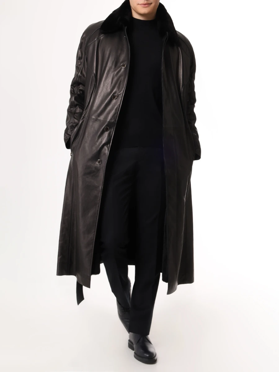 Плащ кожаный с мехом