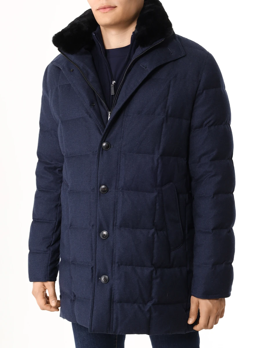 Пуховик стеганый с мехом кролика