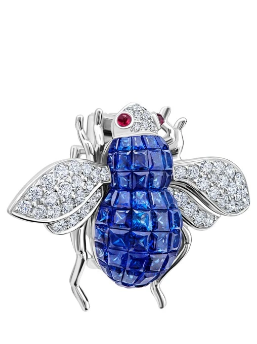 Брошь с сапфирами, рубинами и бриллиантами CHAMOVSKIKH JEWELLERY HOUSE