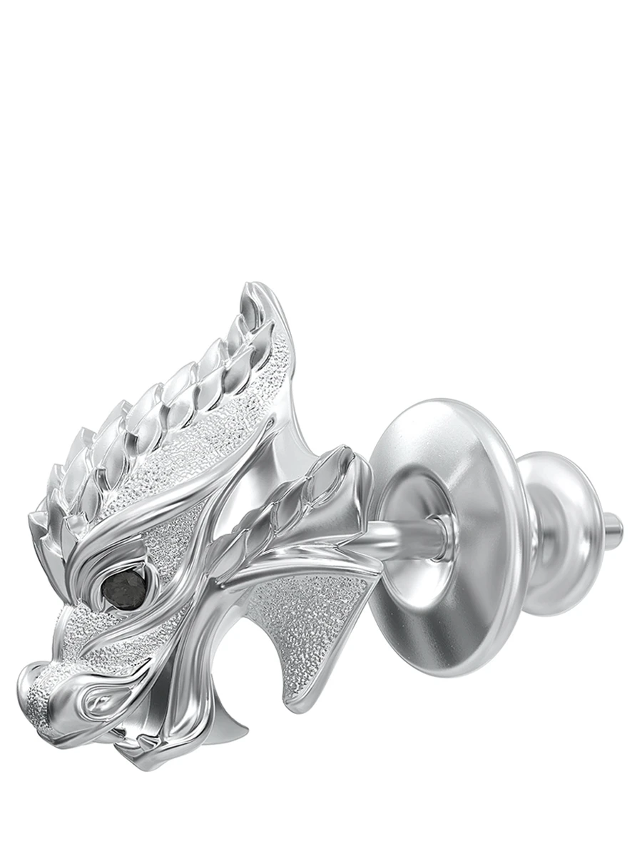 Моно-серьга Дракон Северного Ветра - Борей с бриллиантами из белого золота 585 пробы