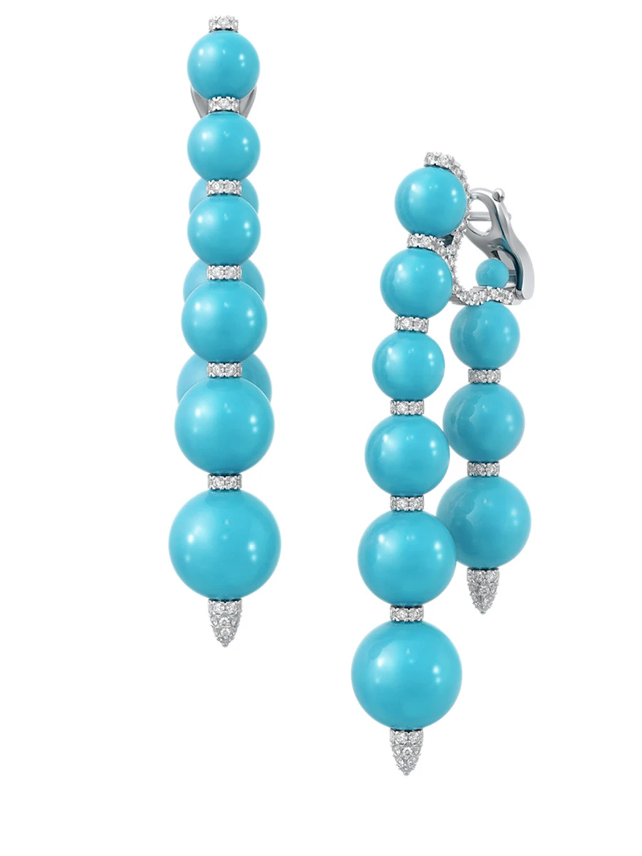 Серьги с бирюзой и бриллиантами из белого золота 750 пробы