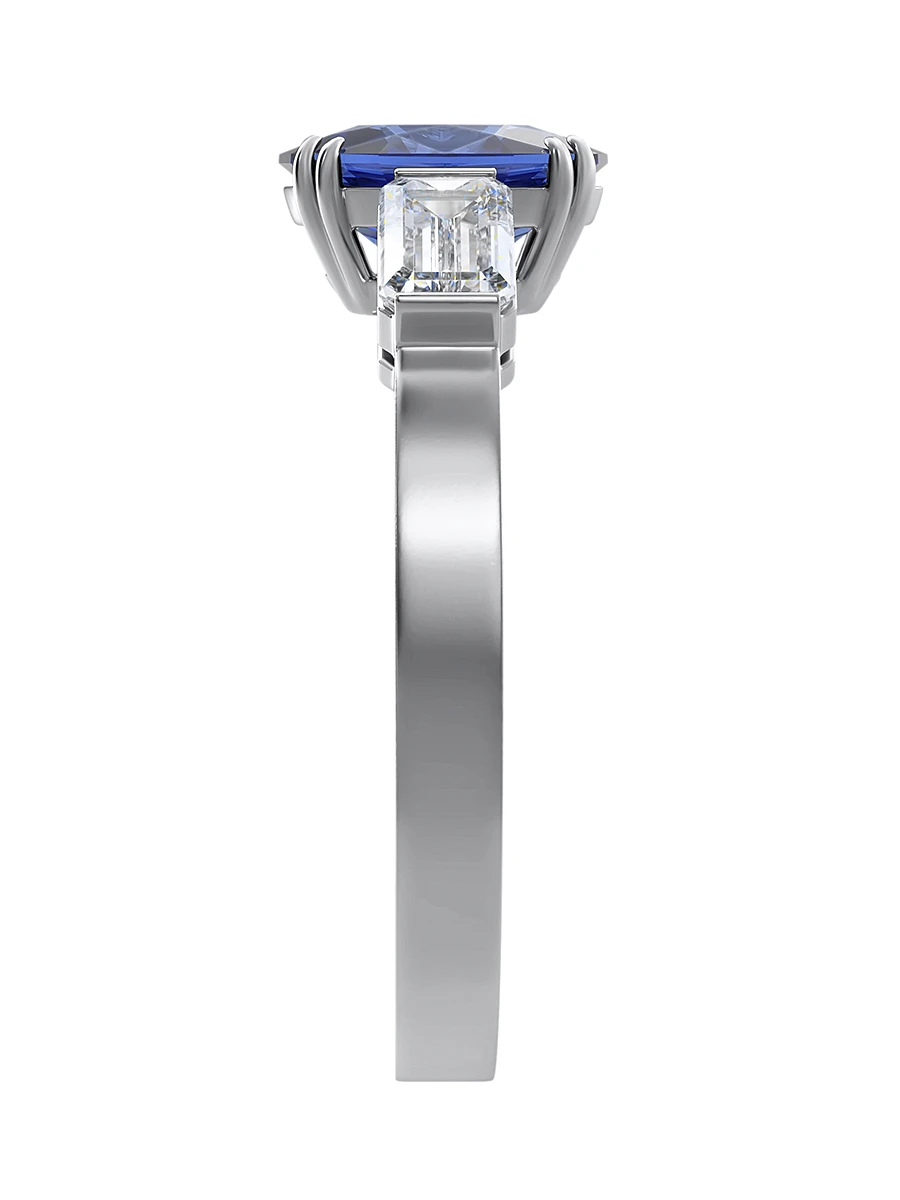 Кольцо с сапфиром и бриллиантами из белого золота 750 пробы